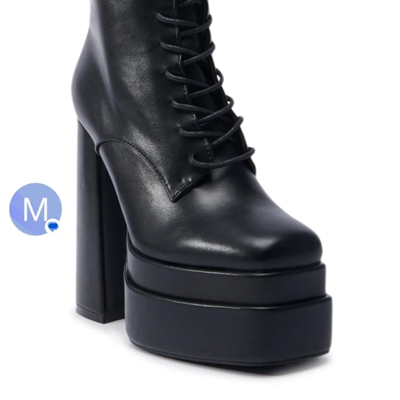 AZALEA WANG BALZARINA BLACK CHUNKY BOOT - Picture 11 of 13